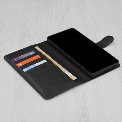 Hülle für Xiaomi Redmi 15 5G / 15 4G, Techsuit, Leder-Folio, Schwarz