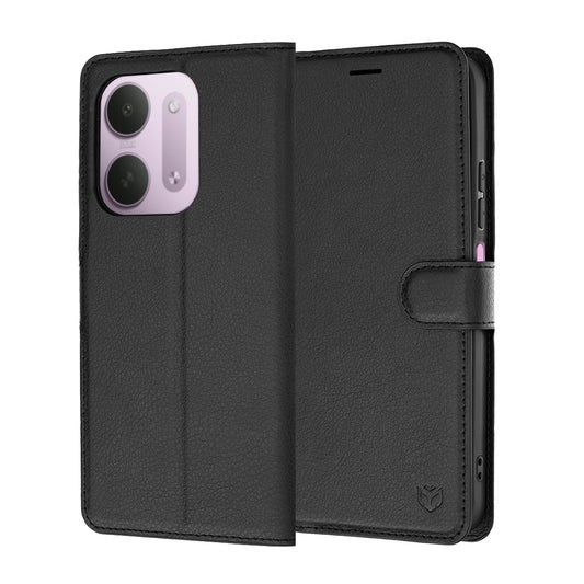 Hülle für Xiaomi Redmi 17C 5G, Techsuit, Leder-Folio, Schwarz