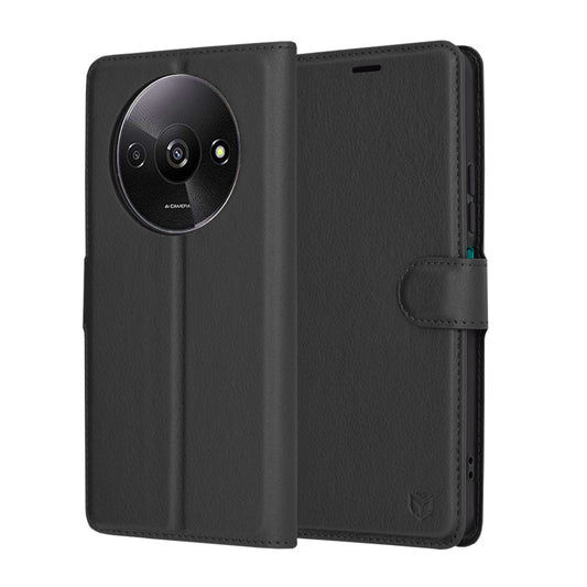 Hülle für Xiaomi Redmi A3x / A3, Techsuit, Leder-Folio, Schwarz