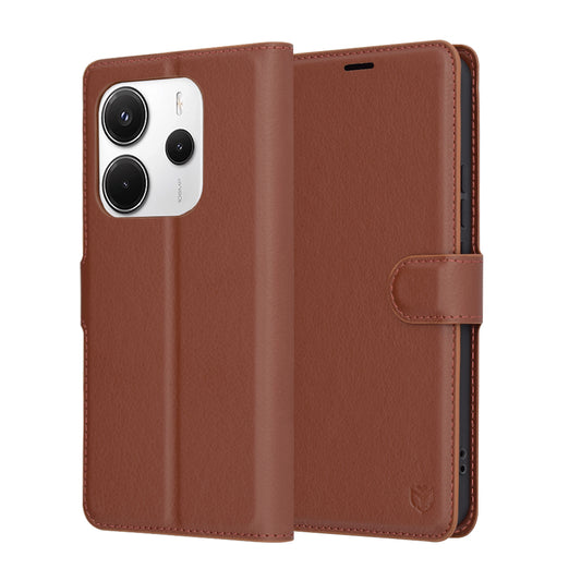 Hülle für Xiaomi Redmi Note 14 4G (Regional), Techsuit, Leder-Folio, Braun