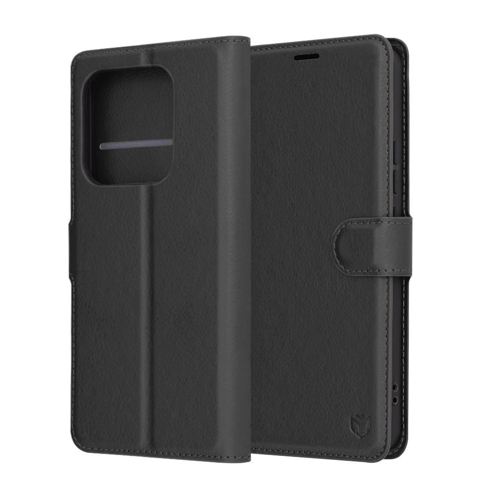 Hülle für Xiaomi Redmi Note 14 4G (Regional), Techsuit, Leder-Folio, Schwarz