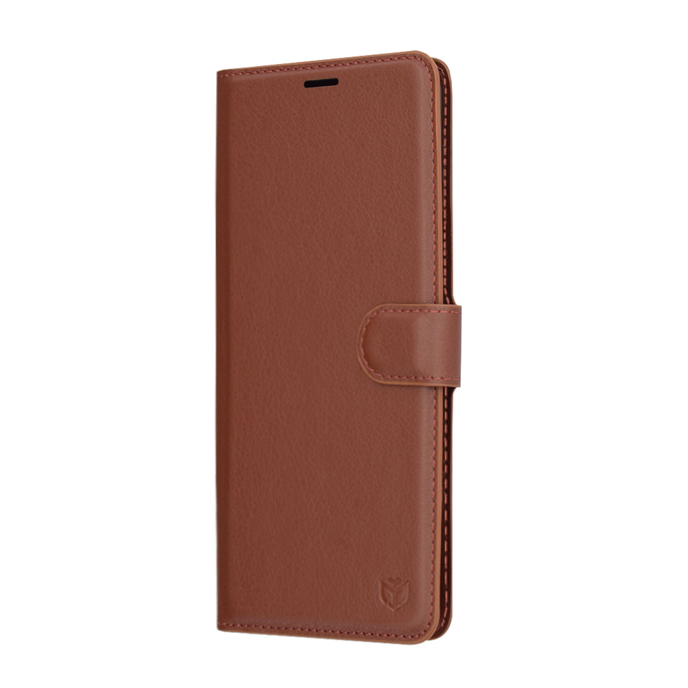 Hülle für Xiaomi Redmi Note 14 Pro 4G, Techsuit, Leder-Folio, Braun