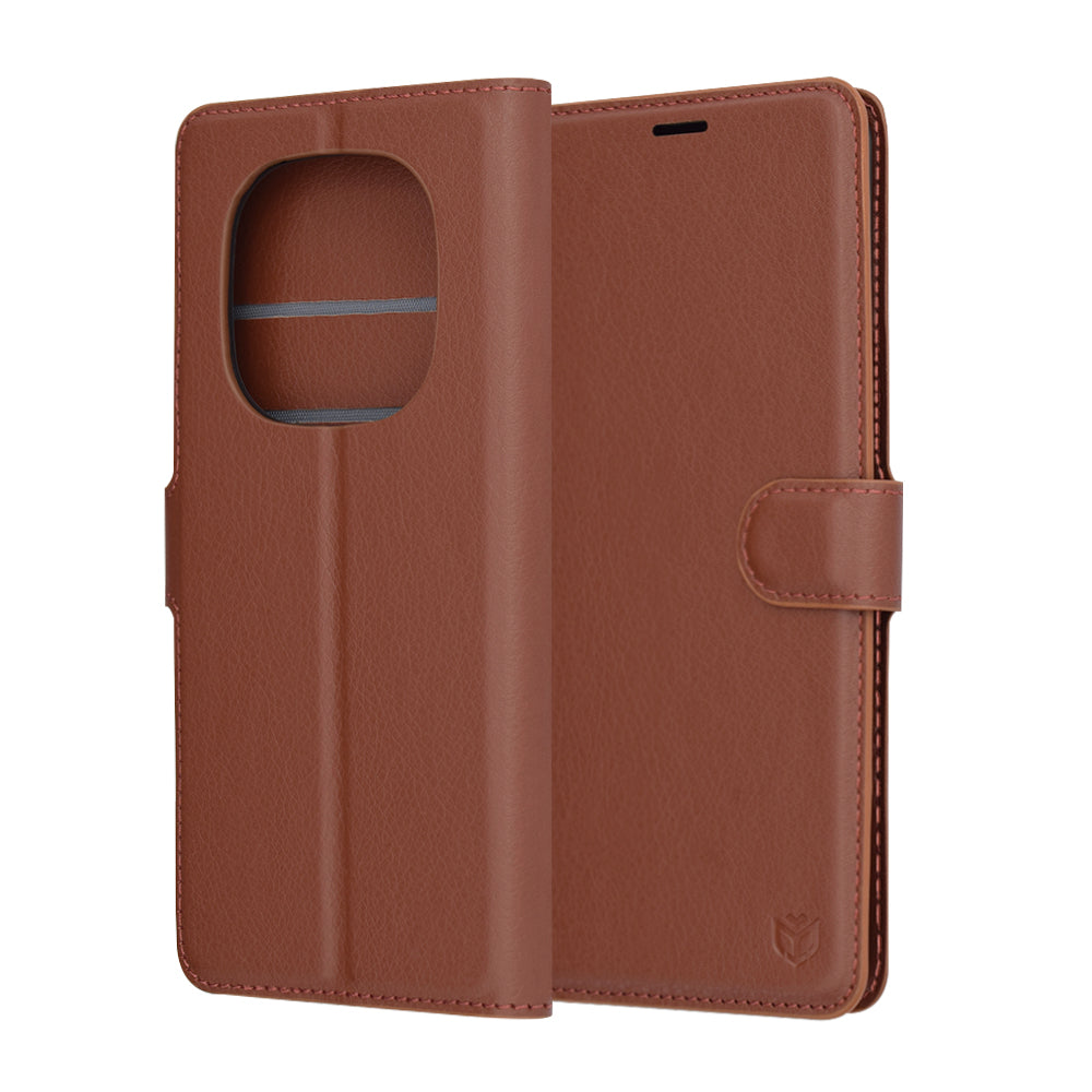 Hülle für Xiaomi Redmi Note 14 Pro 4G, Techsuit, Leder-Folio, Braun