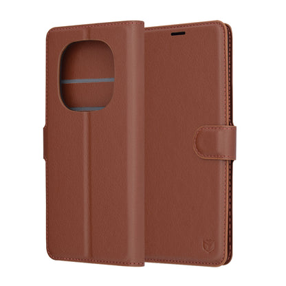 Hülle für Xiaomi Redmi Note 14 Pro 4G, Techsuit, Leder-Folio, Braun