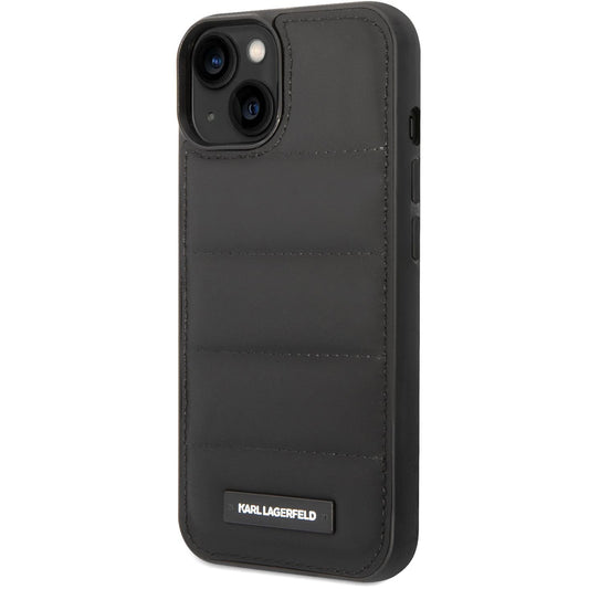 Hülle für Apple iPhone 14 Plus, Karl Lagerfeld, Quilted Puffy Metal Logo, Schwarz