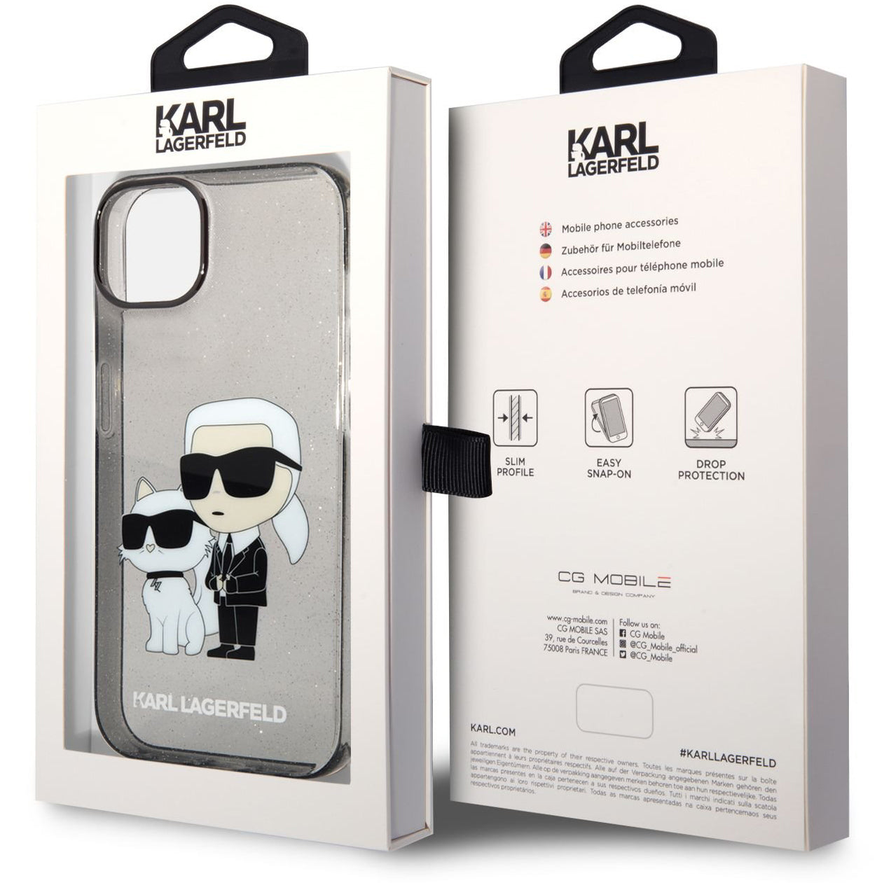 Hülle für Apple iPhone 14 Plus, Karl Lagerfeld, IML Glitter Karl and Choupette NFT, Schwarz