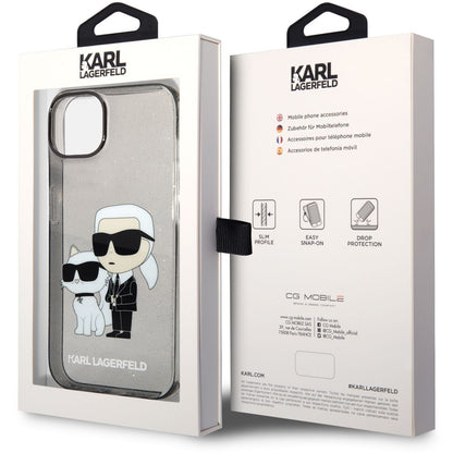 Hülle für Apple iPhone 14 Plus, Karl Lagerfeld, IML Glitter Karl and Choupette NFT, Schwarz