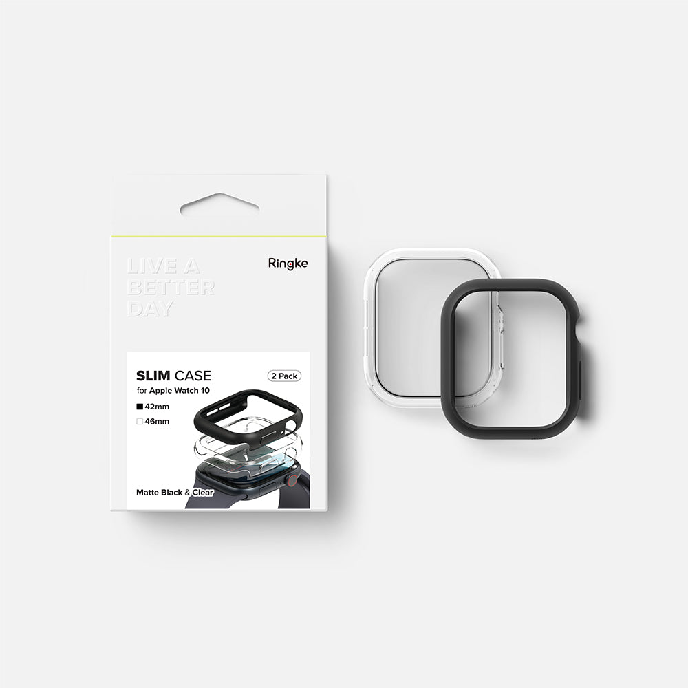Ringke Slim Hülle für Apple Watch Series 10 / 11 46mm, 2er Set, Matt Schwarz / Transparent