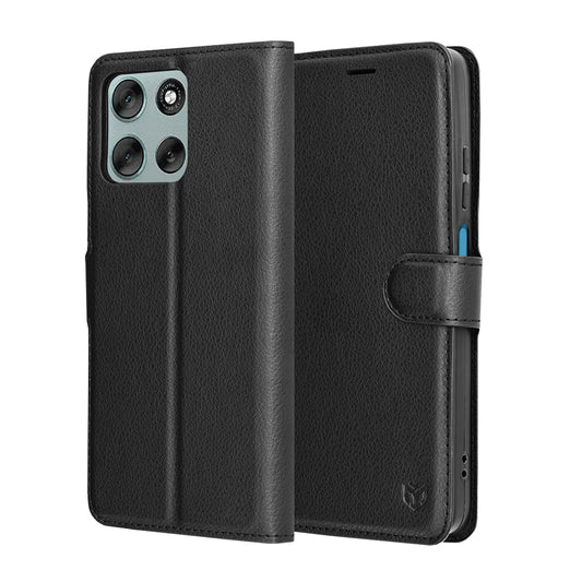 Hülle für Motorola Moto G56, Techsuit, Leder-Folio, Schwarz
