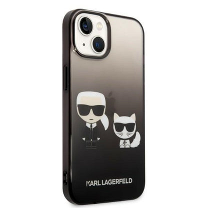 Hülle für Apple iPhone 14 Plus, Karl Lagerfeld, Gradient Karl & Choupette, Schwarz