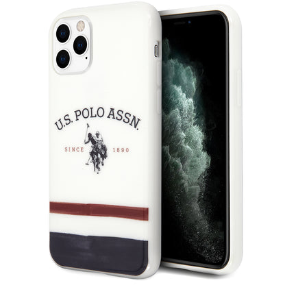 Hülle für Apple iPhone 11 Pro, US Polo, Tricolor Blurred, Weiß USHCN58PCSTRB