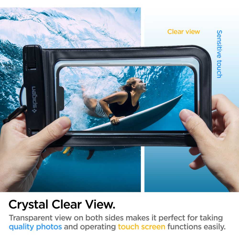 Universal-Wasserfeste Hülle für Telefon max. 3,5 Zoll - 7 Zoll, Spigen, A601, Set 2 Stück, Schwarz AMP04523