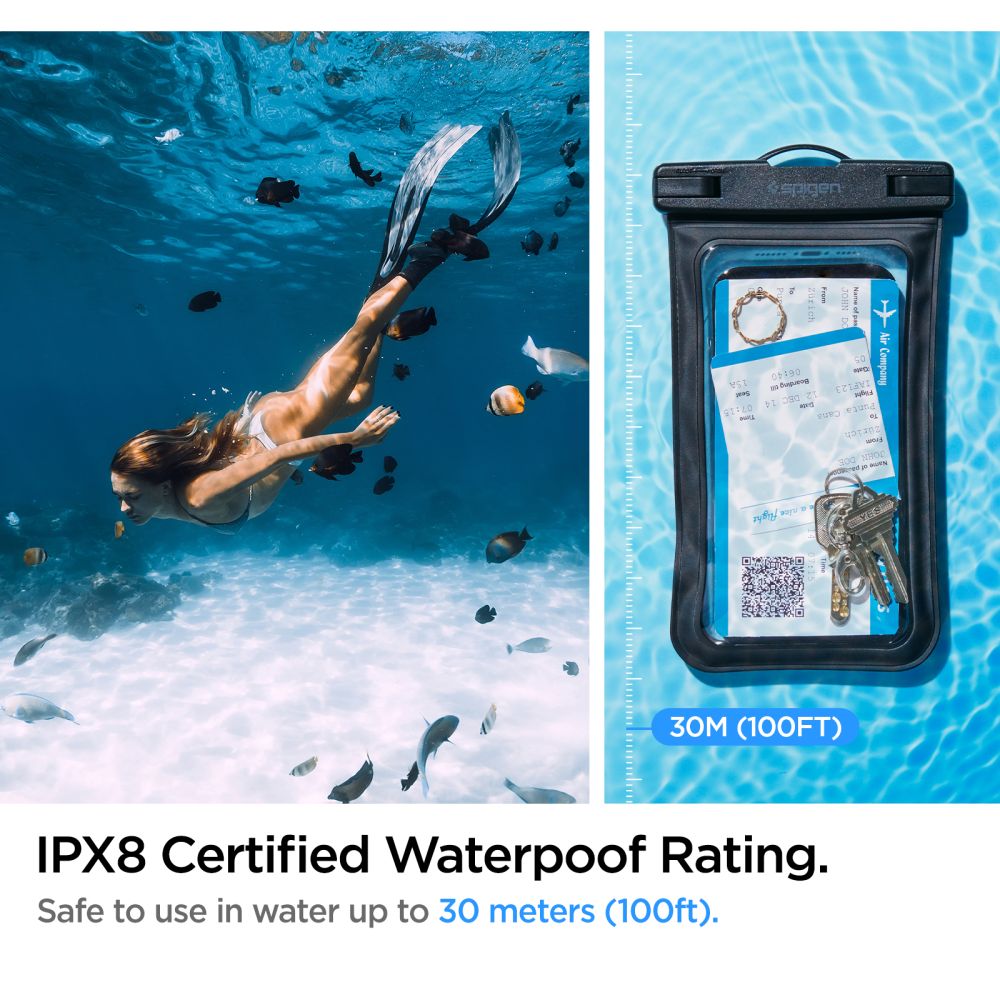 Universal-Wasserfeste Hülle für Telefon max. 3,5 Zoll - 7 Zoll, Spigen, A601, Set 2 Stück, Schwarz AMP04523