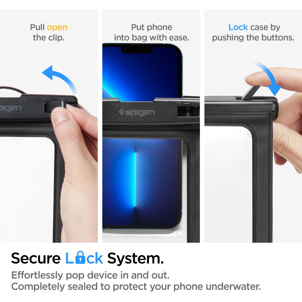 Universal-Wasserfeste Hülle für Telefon max. 3,5 Zoll - 7 Zoll, Spigen, A601, Set 2 Stück, Schwarz AMP04523