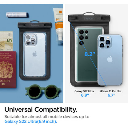 Universal-Wasserfeste Hülle für Telefon max. 3,5 Zoll - 7 Zoll, Spigen, A601, Set 2 Stück, Schwarz AMP04523