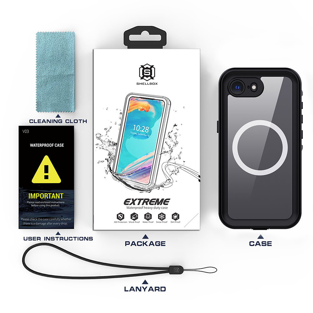 MagSafe Waterproof Hülle für Apple iPhone 17e / 16e, Techsuit, Shellbox, Schwarz