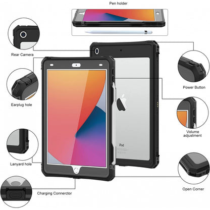 Waterproof Case for Apple iPad 10.2 (2021) / 10.2 (2020) / 10.2 (2019), ShellBox, Black