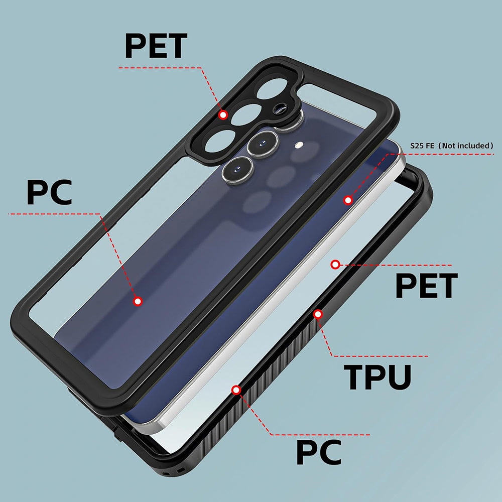 Wasserdichte Hülle für Samsung Galaxy S25 FE, ShellBox, Schwarz