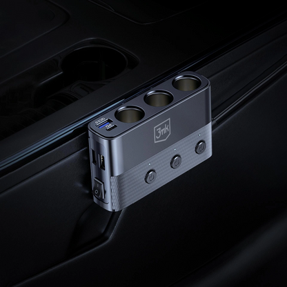 Auto-Ladegerät 3MK Power Splitter, 120W, 3A, 3 x USB-A - 1 x USB-C - 3 x Zigarettenanzünder-Verlängerung, Schwarz