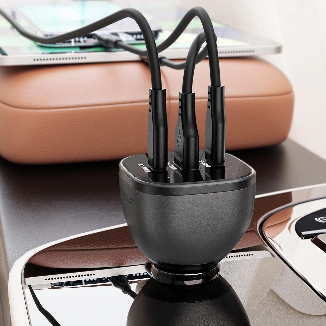 Acefast B14 Car Charger, 165W, 5A, 1 x USB-A - 2 x USB-C, Black