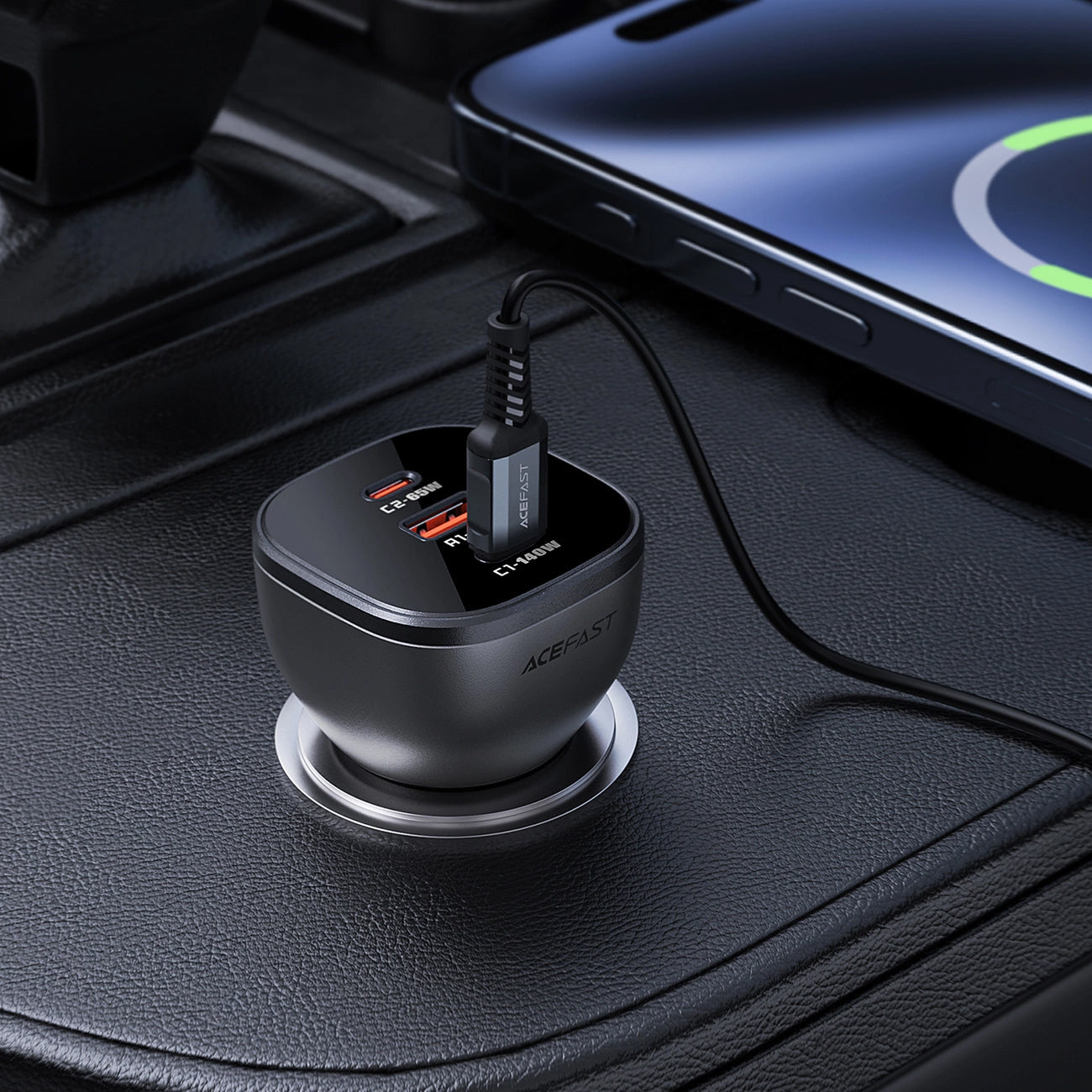 Acefast B14 Car Charger, 165W, 5A, 1 x USB-A - 2 x USB-C, Black