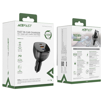 Acefast B14 Car Charger, 165W, 5A, 1 x USB-A - 2 x USB-C, Black