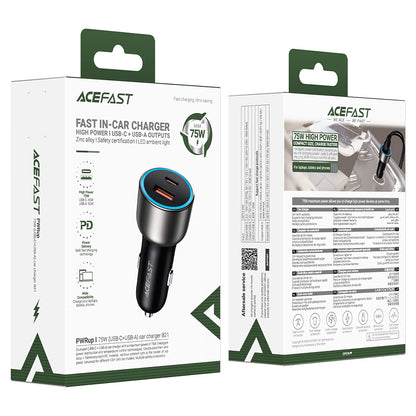 Acefast Auto-Ladegerät B21, 75W, 3A, 1 x USB-A - 1 x USB-C, Grau