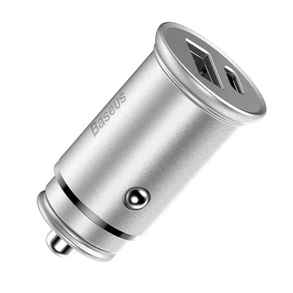 Baseus Circular Metal Car Charger, 30W, 5A, 1 x USB-A - 1 x USB-C, Gray