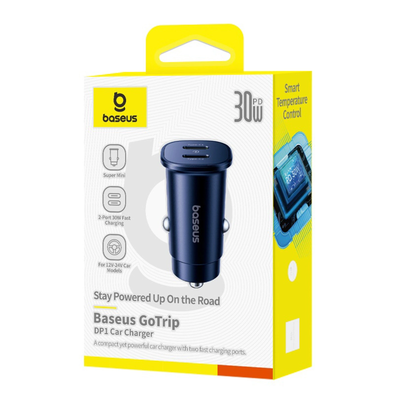 Auto-Ladegerät Baseus GoTrip, 30W, 3A, 2 x USB-C, Schwarz