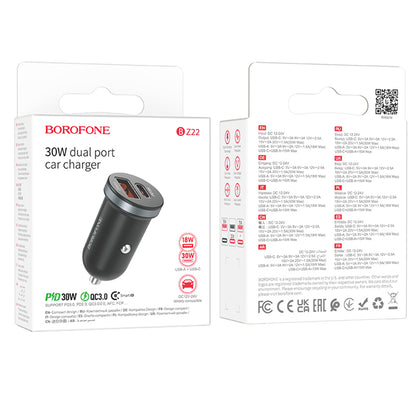 Car Charger Borofone BZ22 Scenery, 30W, 3A, 1 x USB-A - 1 x USB-C, Black 