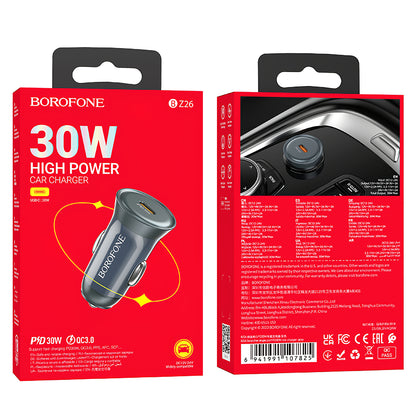 Borofone BZ26 Searcher Autoladegerät, 30 W, 3 A, 1 x USB-C, Grau