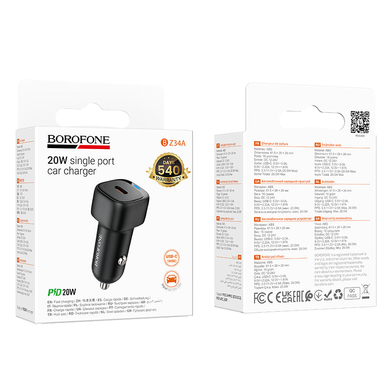 Auto-Ladegerät Borofone BZ34A Cloud, 20W, 3A, 1 x USB-C, Schwarz