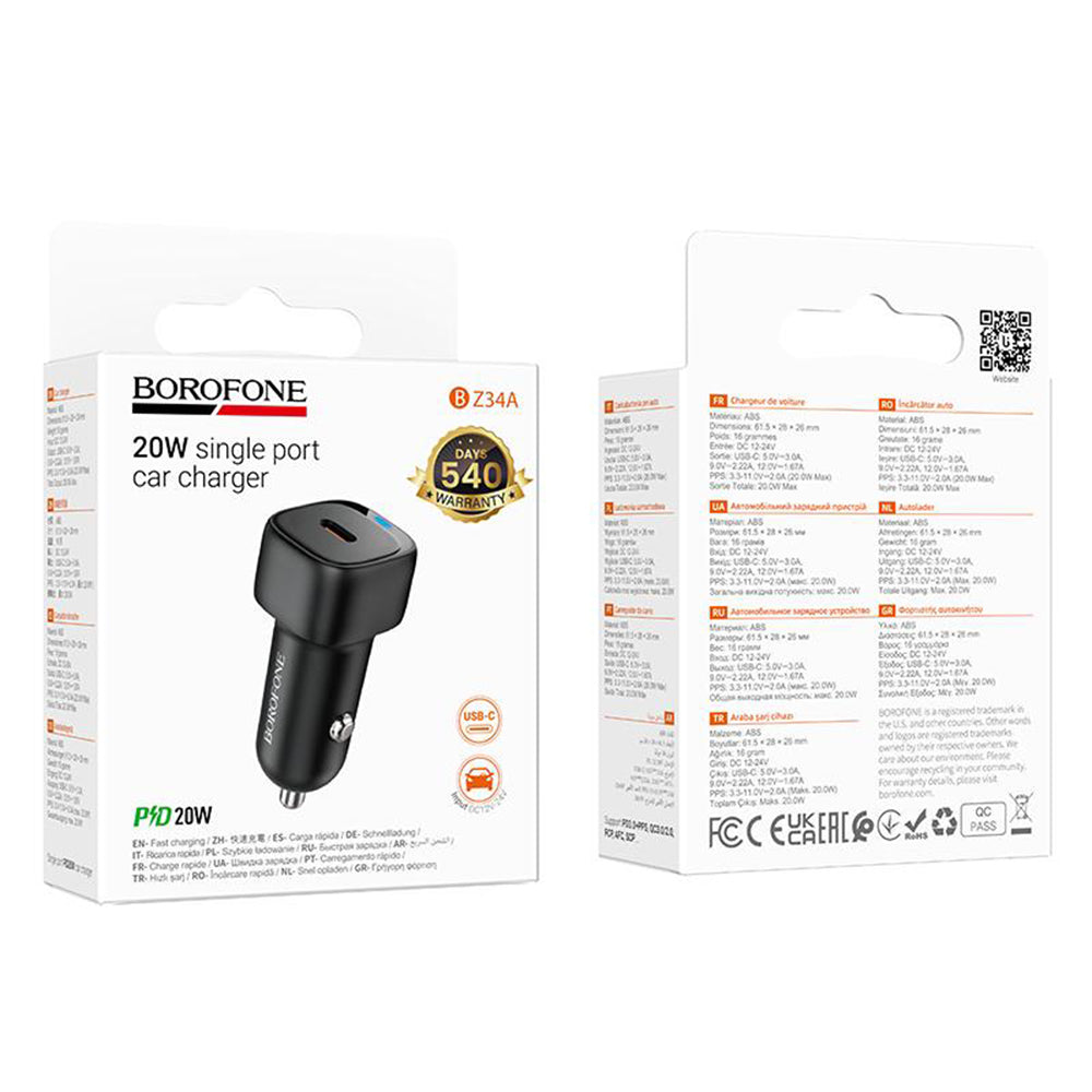 Auto-Ladegerät Borofone BZ34A Cloud, 20W, 3A, 1 x USB-C, Schwarz