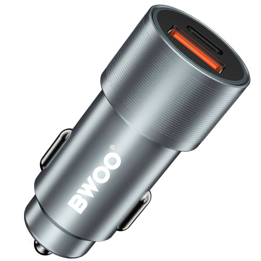 BWOO BO-CC73 Autoladegerät, 38 W, 3 A, 1 x USB-A – 1 x USB-C, Silber