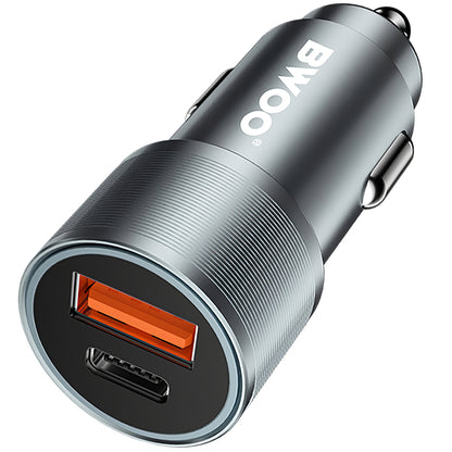 BWOO BO-CC73 Autoladegerät, 38 W, 3 A, 1 x USB-A – 1 x USB-C, Silber