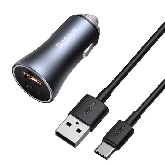 Autoladegerät mit USB-C Kabel Baseus Golden Contactor, 40W, 5A, 1 x USB-A - 1 x USB-C, Grau TZCCJJD-0G