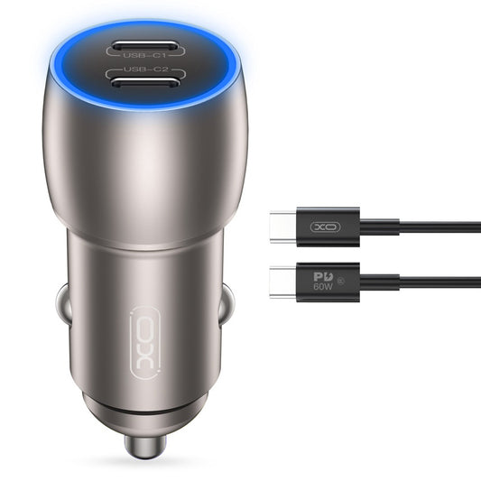 Autoladegerät mit USB-C-Kabel XO Design CC51, 40 W, 3 A, 2 x USB-C, Grau