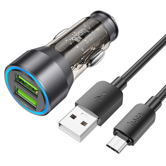 Autoladegerät mit Micro-USB-Kabel HOCO NZ12, 36 W, 3 A, 2 x USB-A, Schwarz