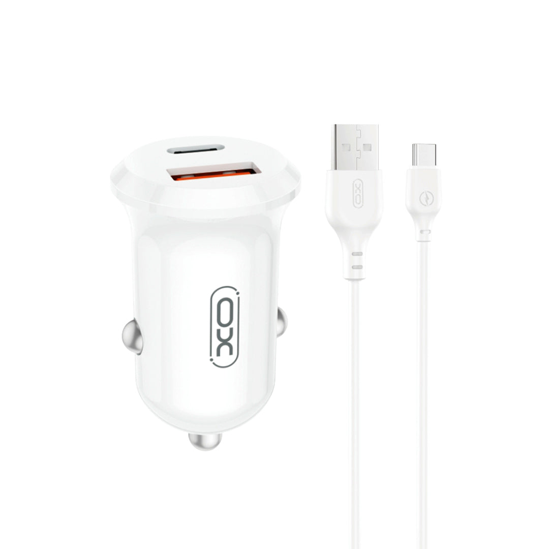 Car Charger with USB-C Cable XO Design CC69, 30W, 3A, 1 x USB-A - 1 x USB-C, White