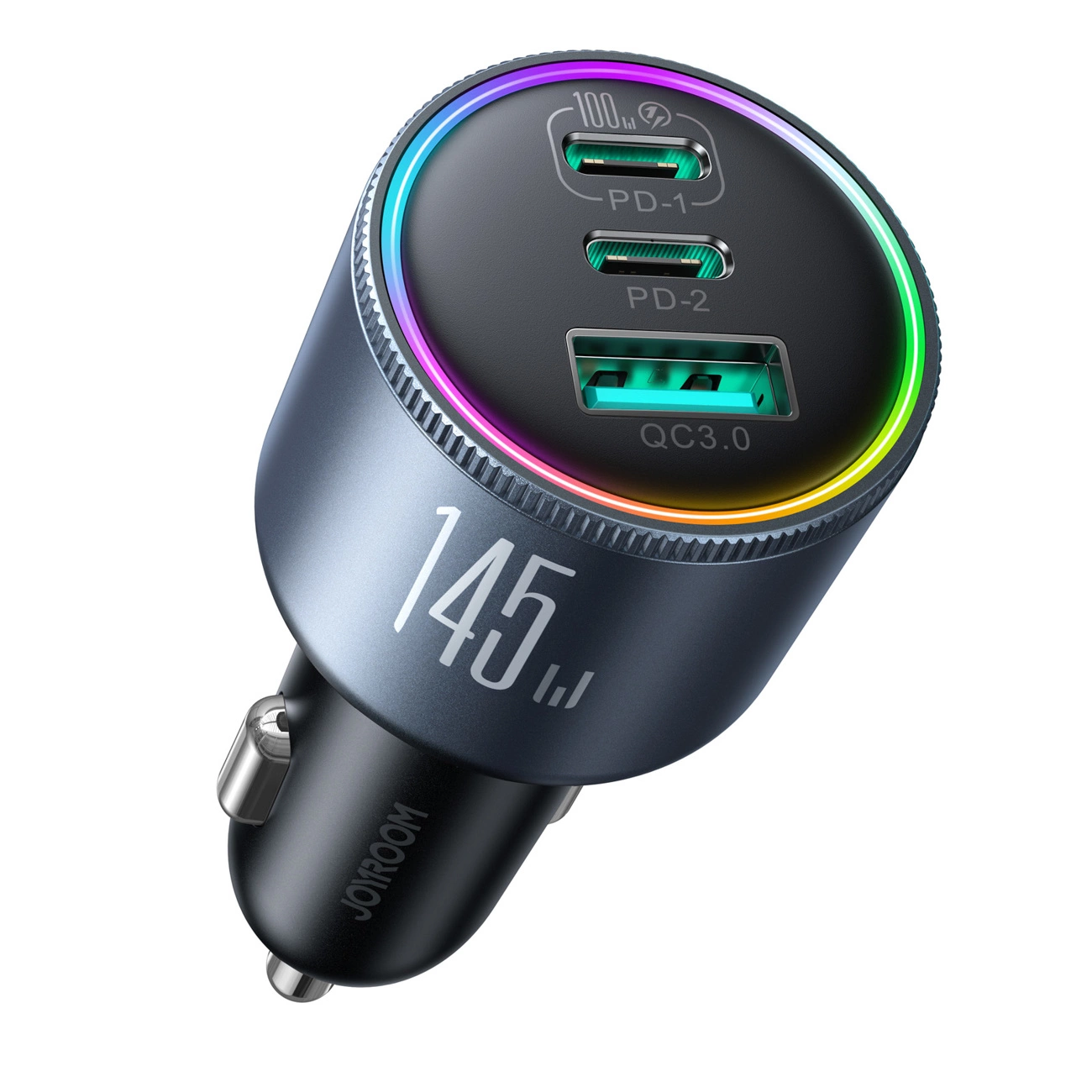 KFZ-Ladegerät mit USB-C Kabel Joyroom JR-CCN07, 145W, 5A, 1 x USB-A - 2 x USB-C, Grau