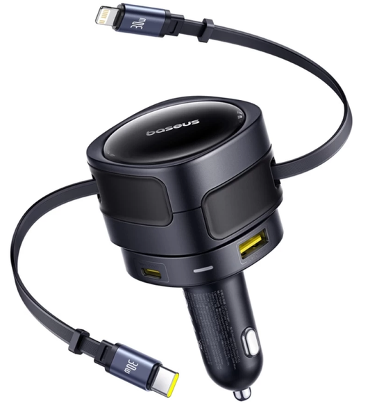 Car Charger With USB-C / Lightning Cable Baseus Enjoyment Max, 90W, 3A, 1 x USB-A - 1 x USB-C, Black C00035507121-02