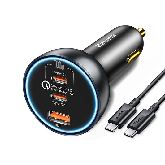 Autoladegerät mit USB-C Kabel Baseus Qualcomm, 160W, 3A, 1 x USB-A - 2 x USB-C, Grau TZCCZZM-0G