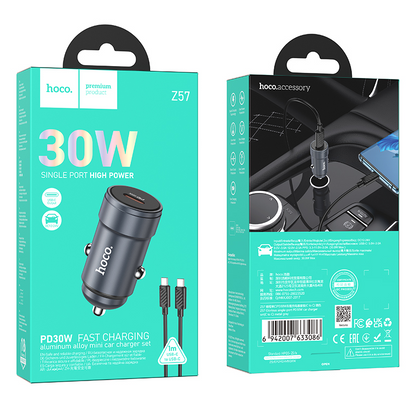 Auto-Ladegerät mit USB-C-Kabel HOCO Z57, 30W, 3A, 1 x USB-C, Grau