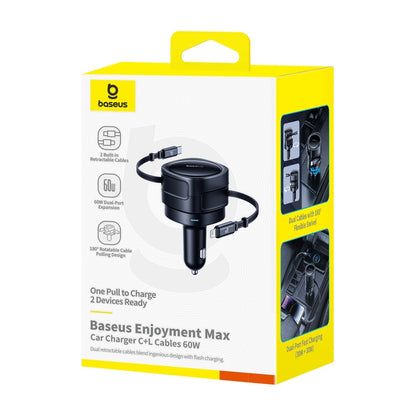 Baseus Enjoyment Max Car Charger with USB-C / Lightning Cable, 60W, 3A, Black C00035507121-00