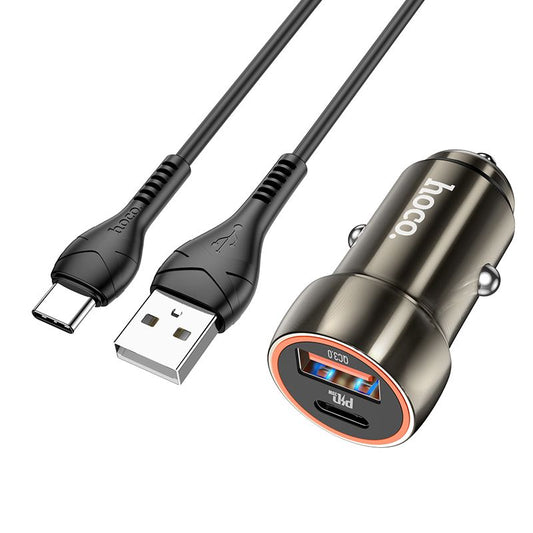 Autoladegerät mit USB-C-Kabel HOCO Z46A, 20 W, 3 A, 1 x USB-A – 1 x USB-C, Grau