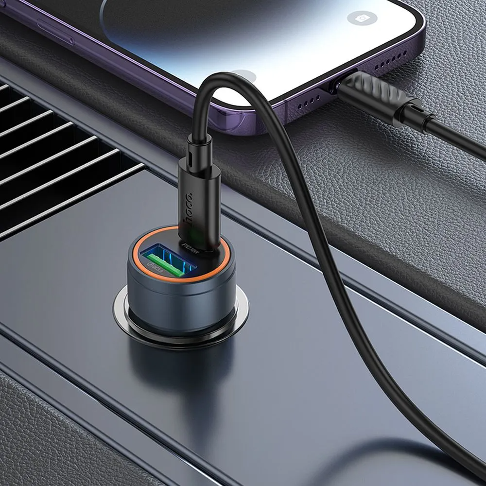 Auto-Ladegerät mit Lightning-Kabel HOCO Z57A, 30W, 3A, 1 x USB-A - 1 x USB-C, Grau
