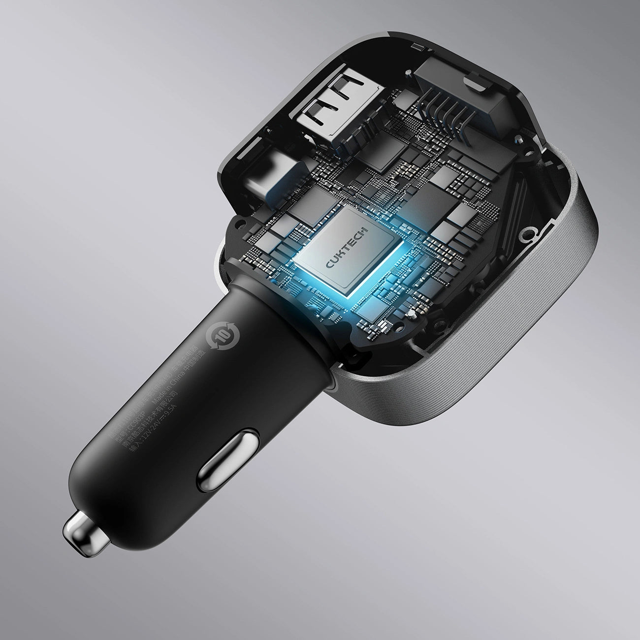 Auto-Ladegerät mit USB-C-Kabel Cuktech CC903P Display, 100W, 5A, 1 x USB-A - 1 x USB-C, Grau