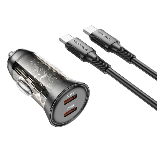 Autoladegerät mit USB-C-Kabel Borofone BZ26B Discovery, 45 W, 3 A, 2 x USB-C, Schwarz