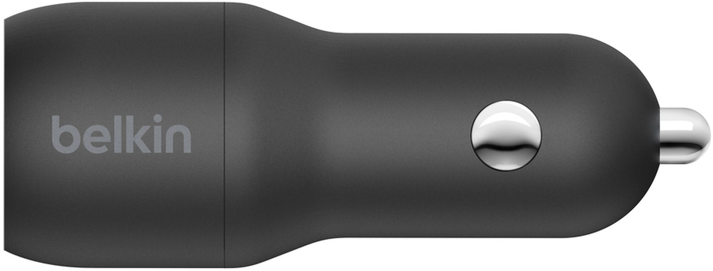 Belkin BoostCharge Dual USB-C Cable Car Charger, 24W, 2.4A, 2 x USB-A, Black CCE001bt1MBK