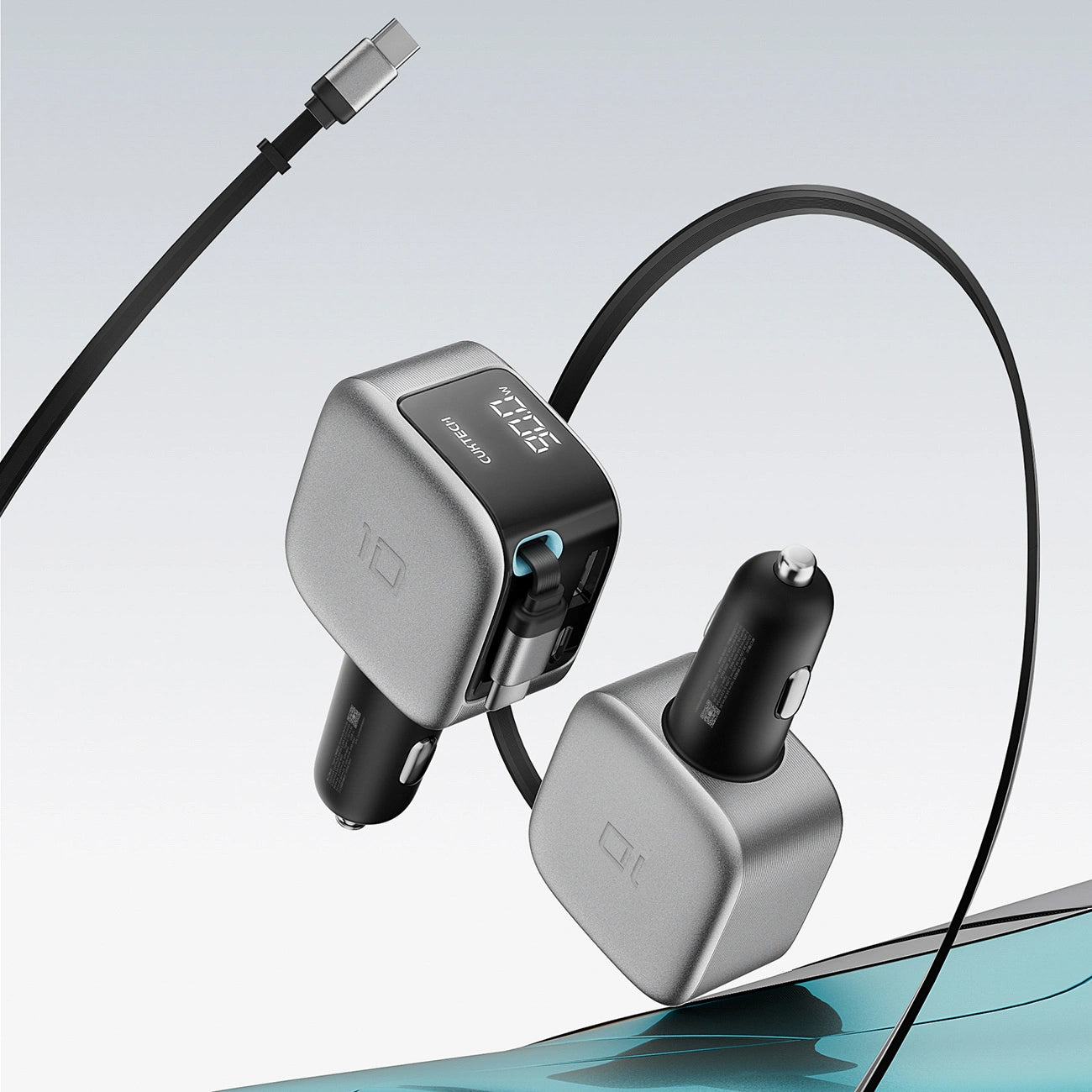 Auto-Ladegerät mit USB-C-Kabel Cuktech CC903P Display, 100W, 5A, 1 x USB-A - 1 x USB-C, Grau